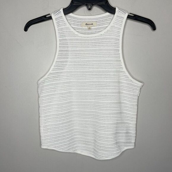 MADEWELL Cutaway Tank Women Small Crochet Knit Sleeveless Top Ivory NR243 - Picture 3 of 10